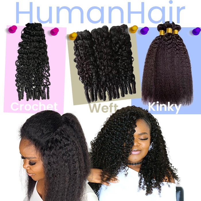 Human Hair Weft, Kinky and crochet hair