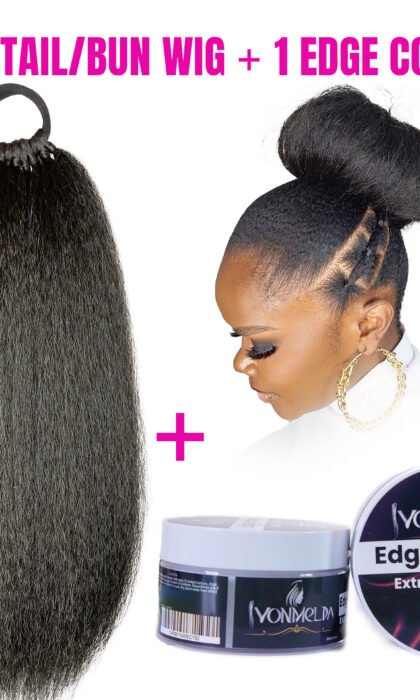 Chic Natural Ponytail Premium Synthetic Wig + Ivonmelda Extra-Hold Edge Control [Combo]